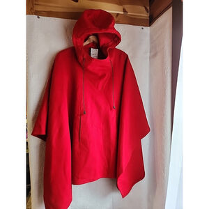 Red Christmas 100% Wool Women's M Cape Poncho Coat Shawl W/ Hood Harve Benard